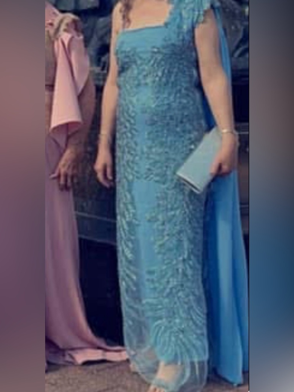 Elegant Light Blue Beaded Evening Dress